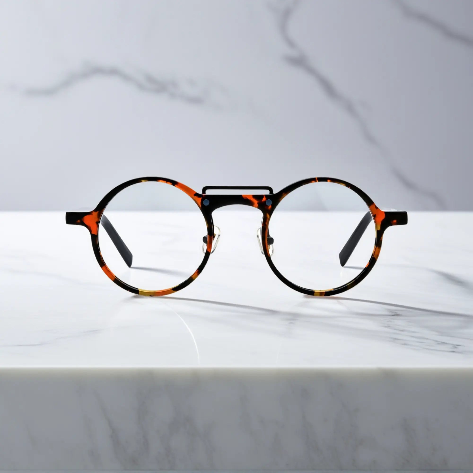 VoyueLens™ VL19194-C1 Black Tortoise round eyeglasses front view with ergonomic acetate frame for large faces