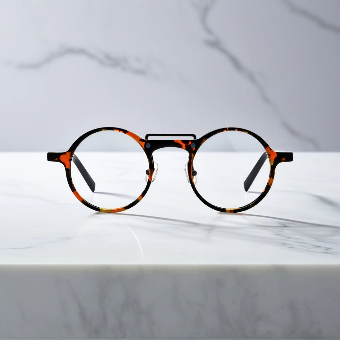 VoyueLens™ VL19194-C1 Black Tortoise round eyeglasses front view with ergonomic acetate frame for large faces