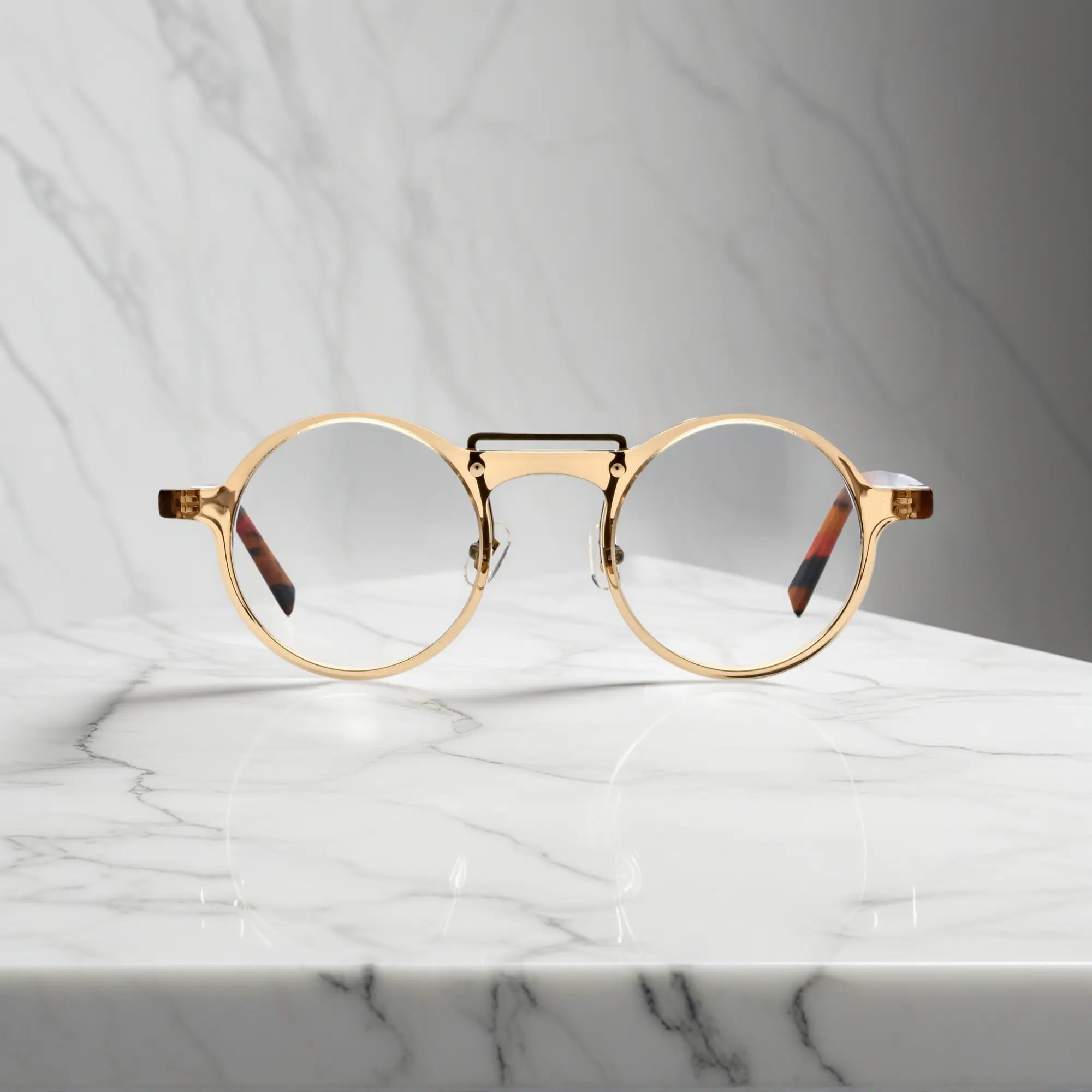 VoyueLens™ VL19194-C2 Champagne Gold round eyeglasses front view with stylish acetate frame for big faces