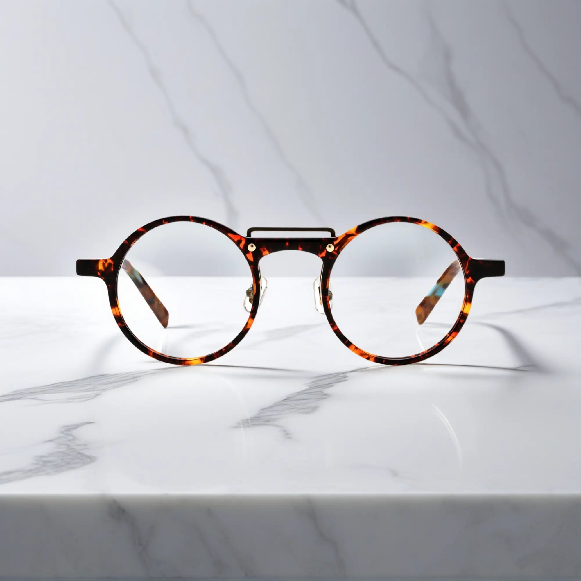 Front view of VoyueLens™ VL19194-C3 Tortoise round eyeglasses crafted from premium acetate