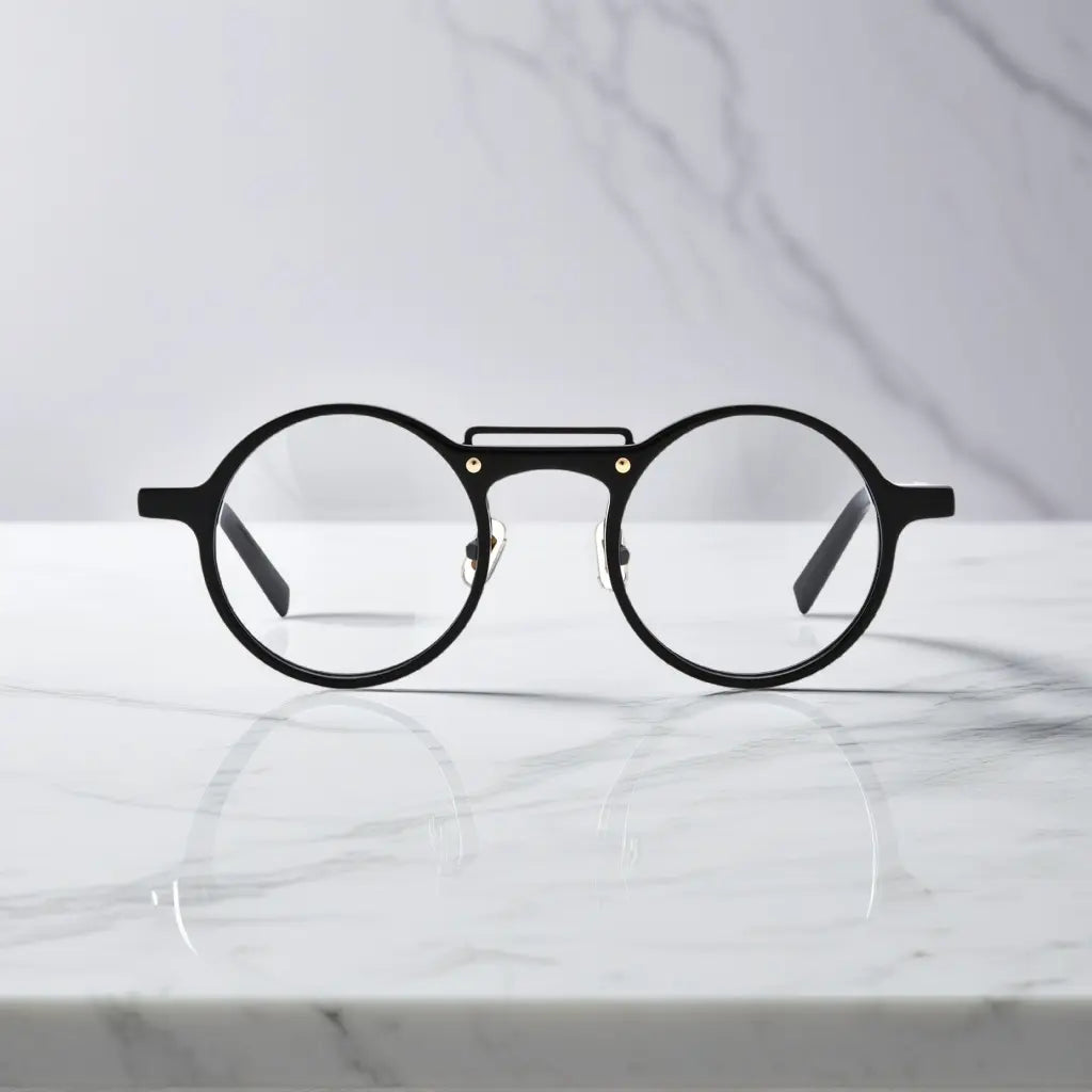 Front angle of VoyueLens™ VL19194-C4 Black round eyeglasses lightweight design for larger faces