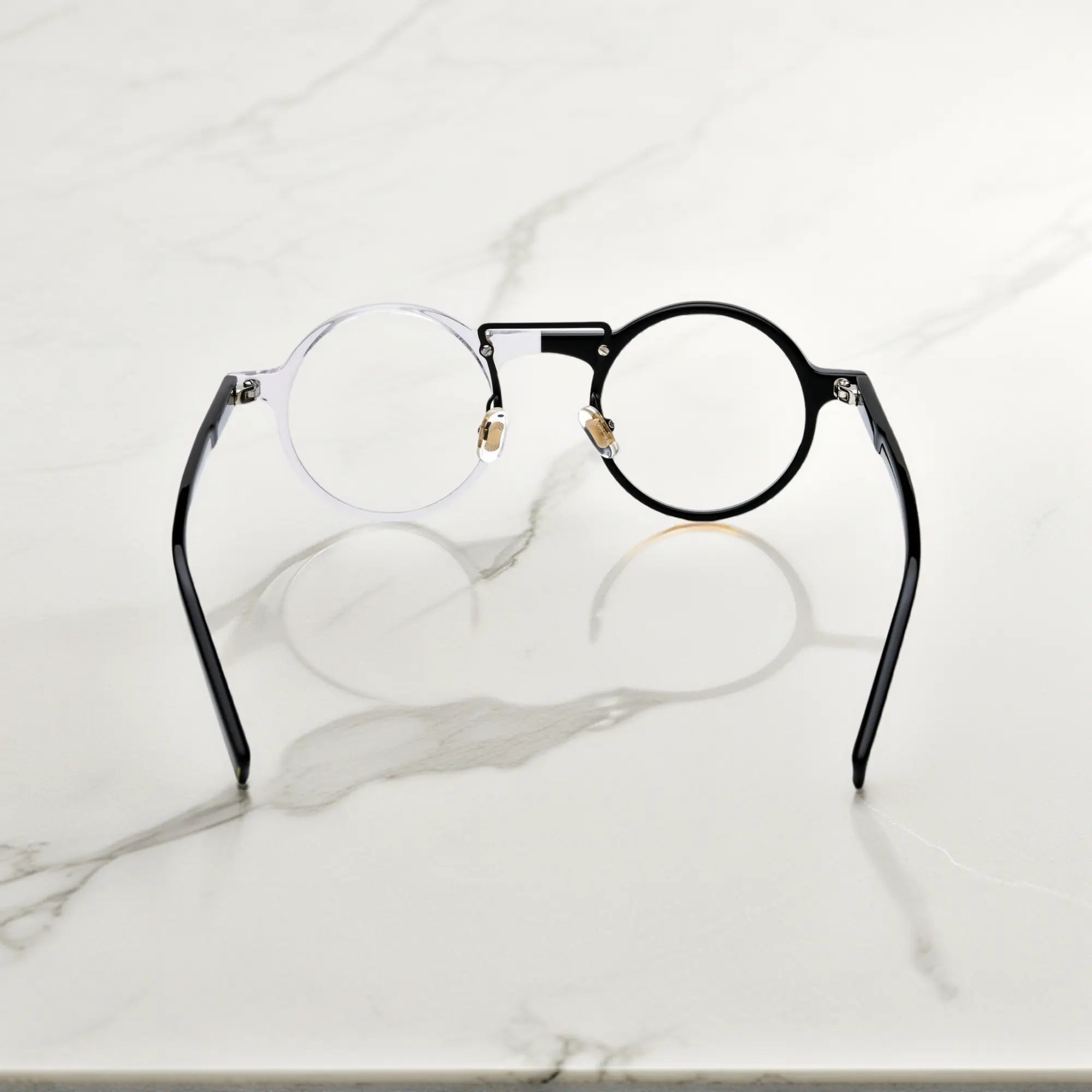 Back perspective of VoyueLens™ VL19194-C5 Black-Clear eyeglasses showing frame design and flexibility