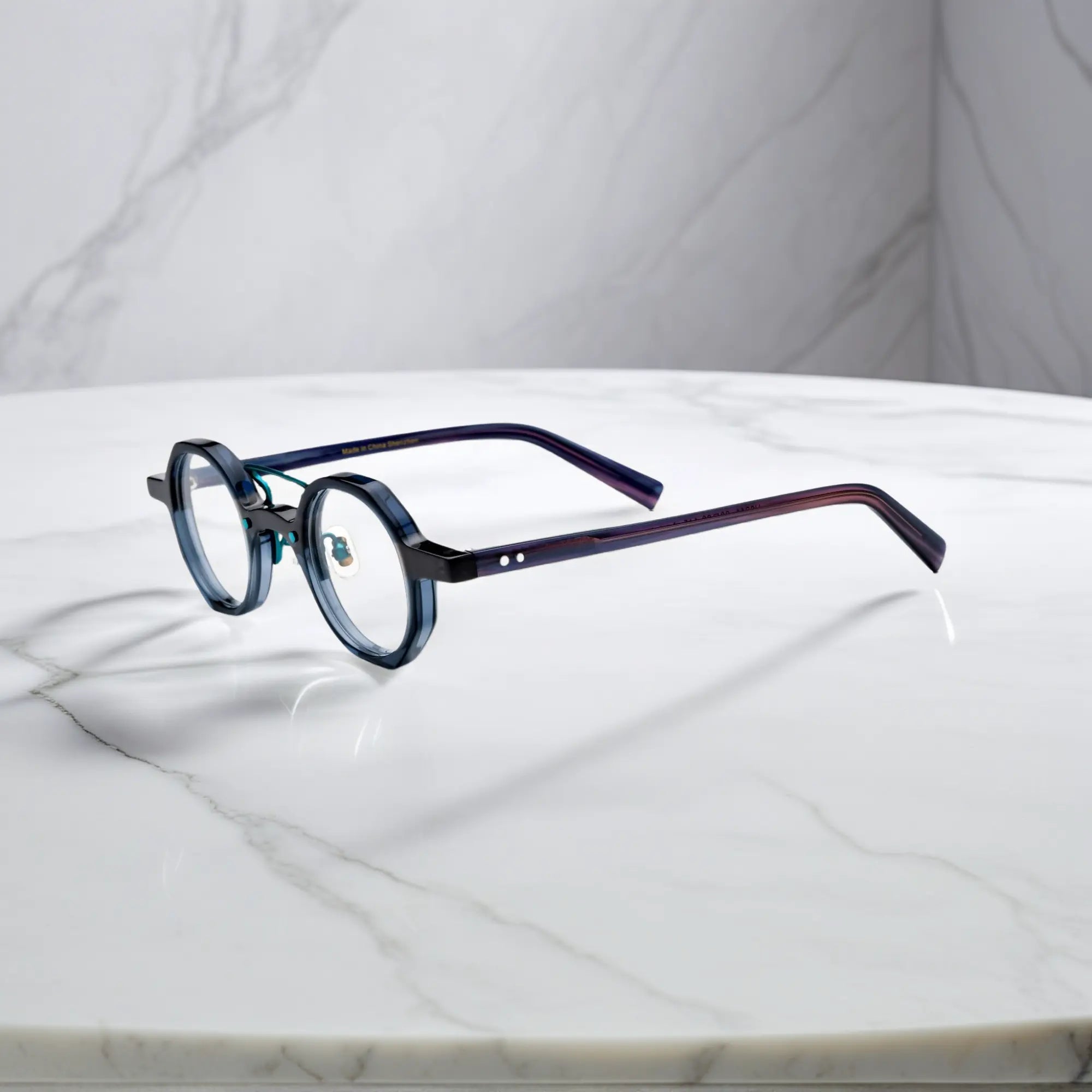 Side profile view of VoyueLens™ VL19244 acetate eyeglasses in Forest Grey Mist designed for petite faces
