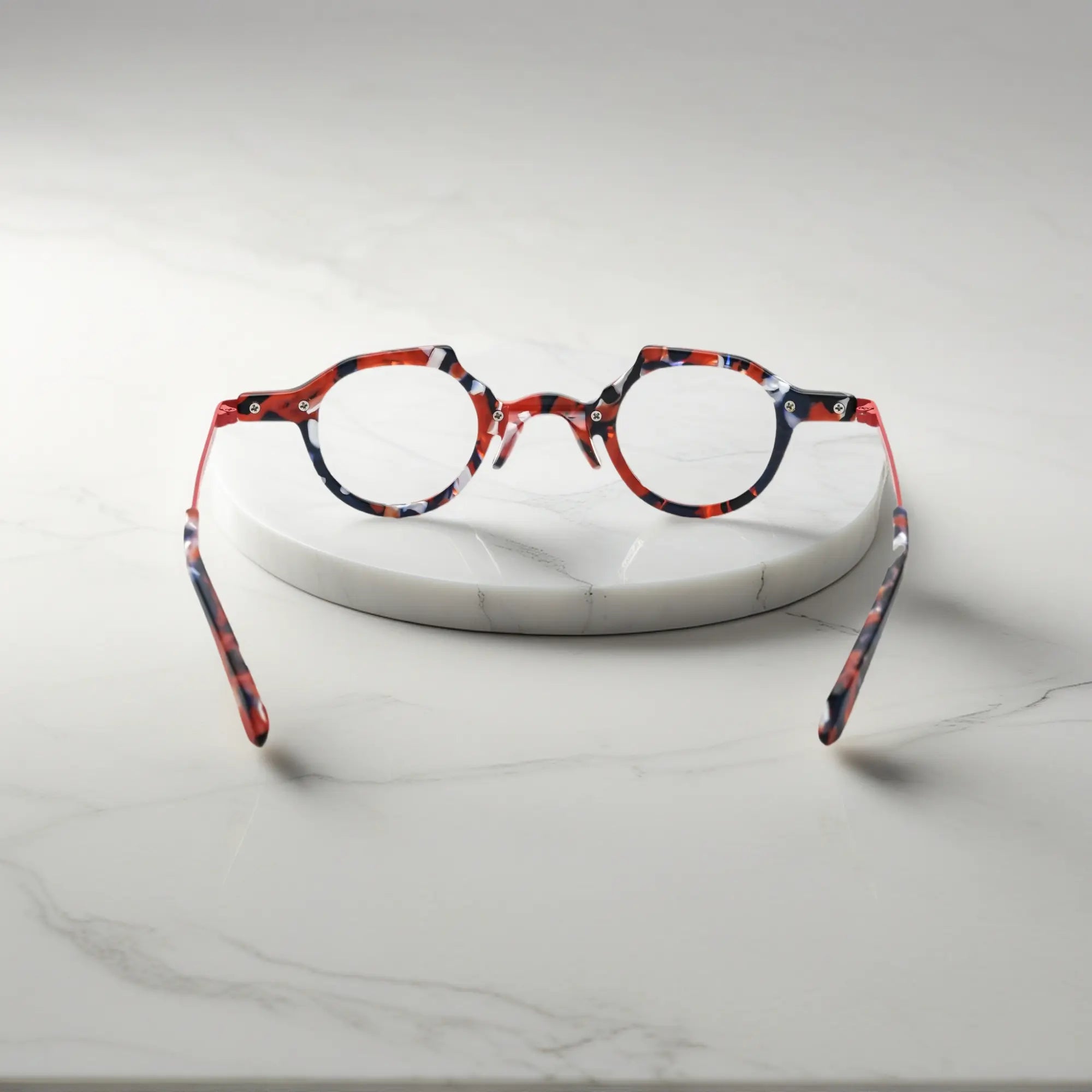 Rear angle of ink black VL19341 glasses emphasizing structural integrity and bold two-tone palette.