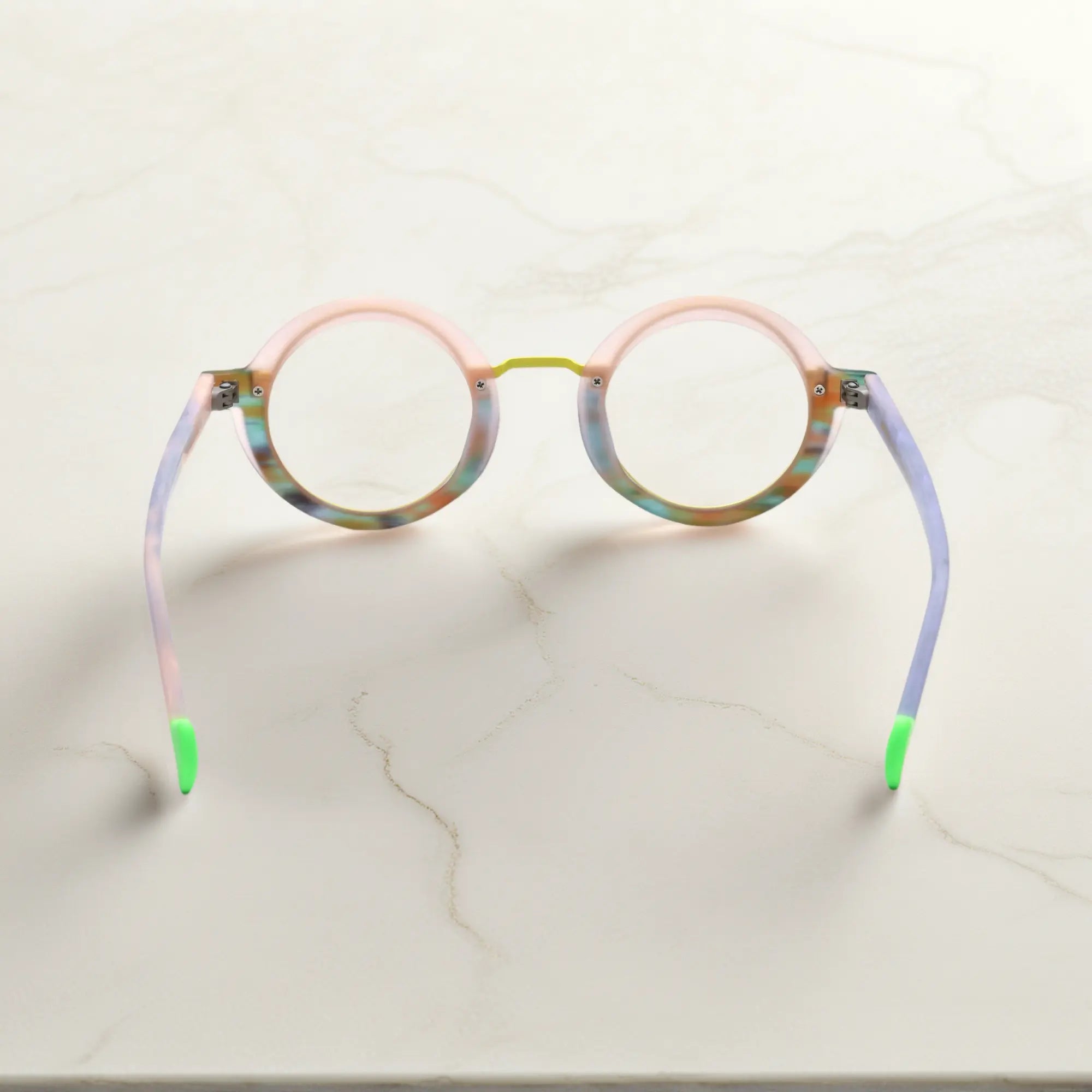 Rear view of VoyueLens™ Chromatic Orbit in Lilac Bloom emphasizing frame structure and comfort-fit build.