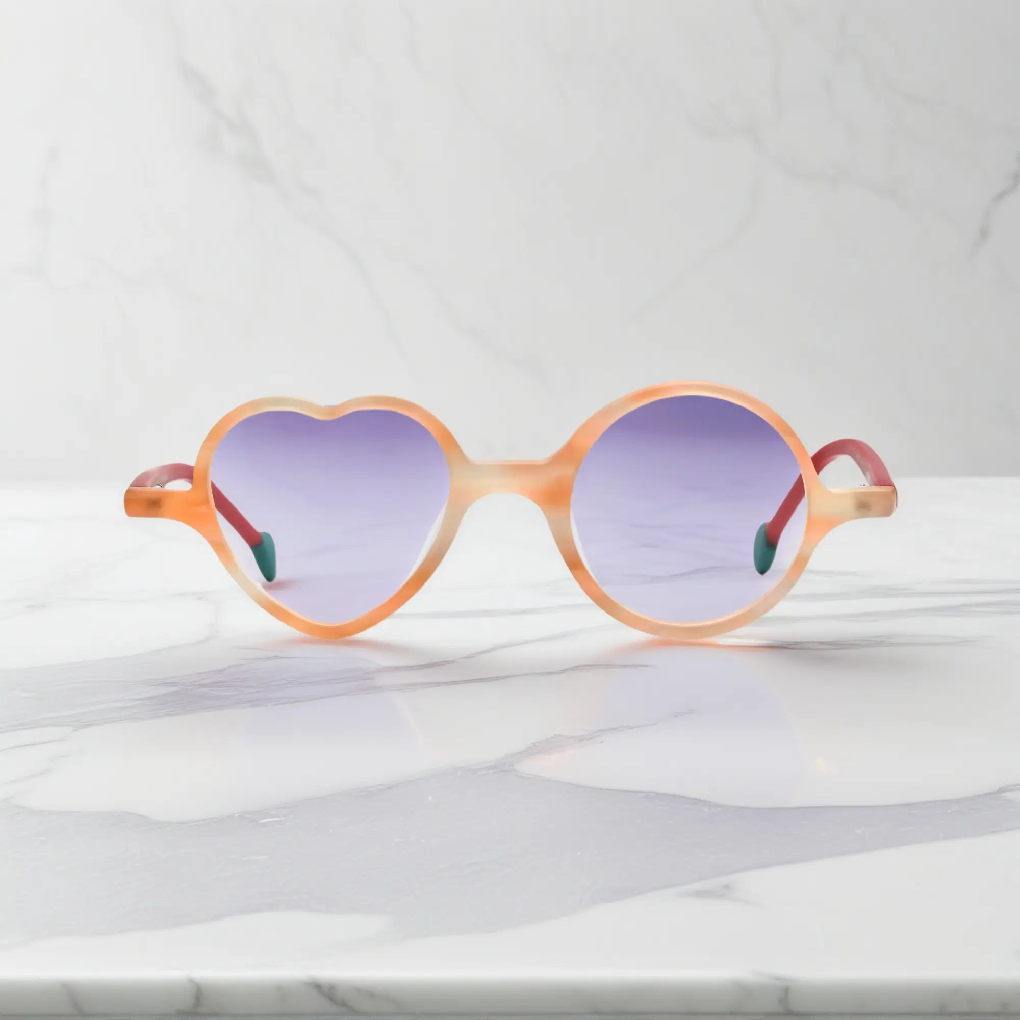 Front view of VoyueLens™ VL19377 in Honey Peach, highlighting heart and round lens design. Soft honey yellow with peach undertone, a warm and cheerful vibe.
