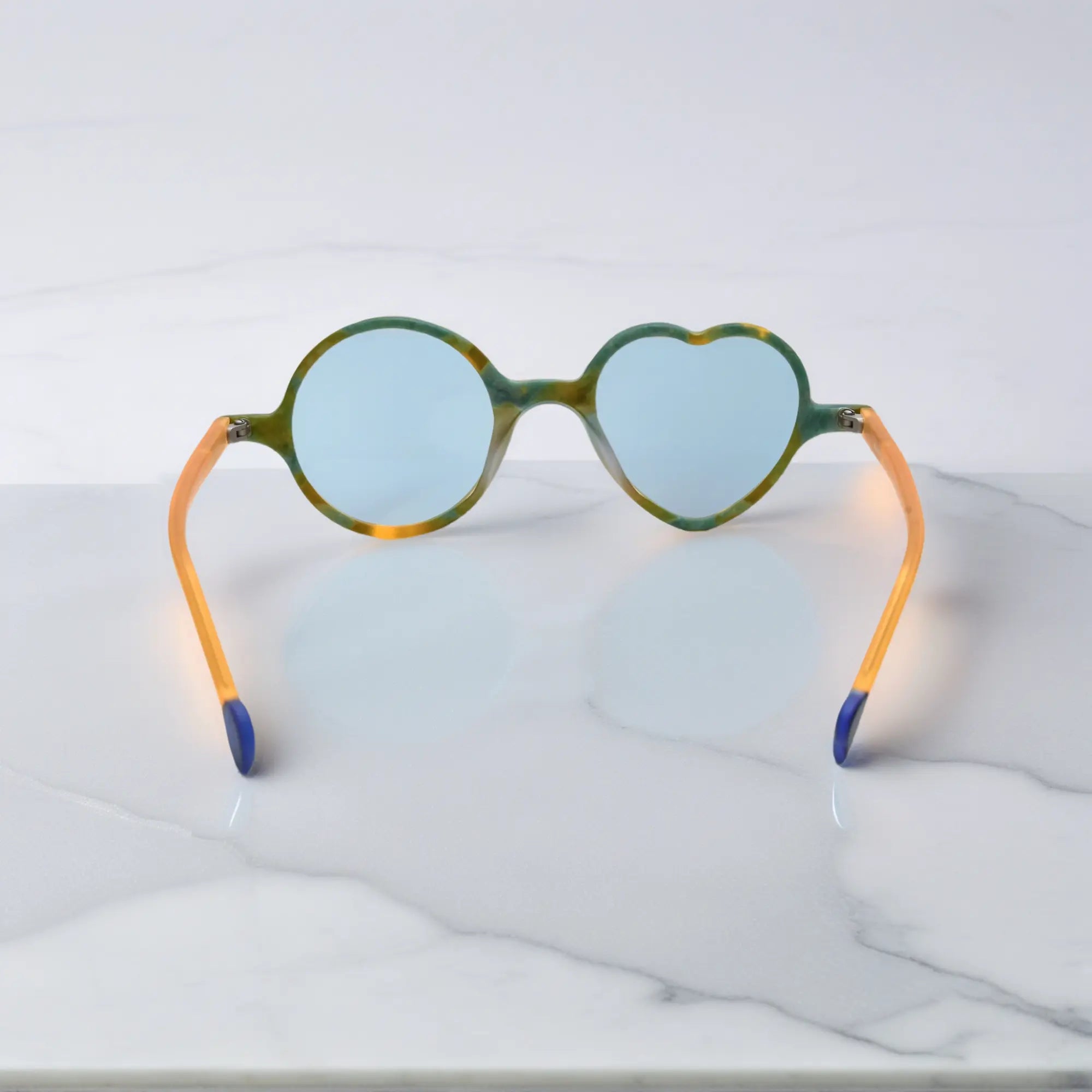 Back view of VoyueLens™ VL19377 in Citrus Jungle, showing full silhouette and lens contrast. Lively yellow-green frame inspired by tropical citrus and foliage.