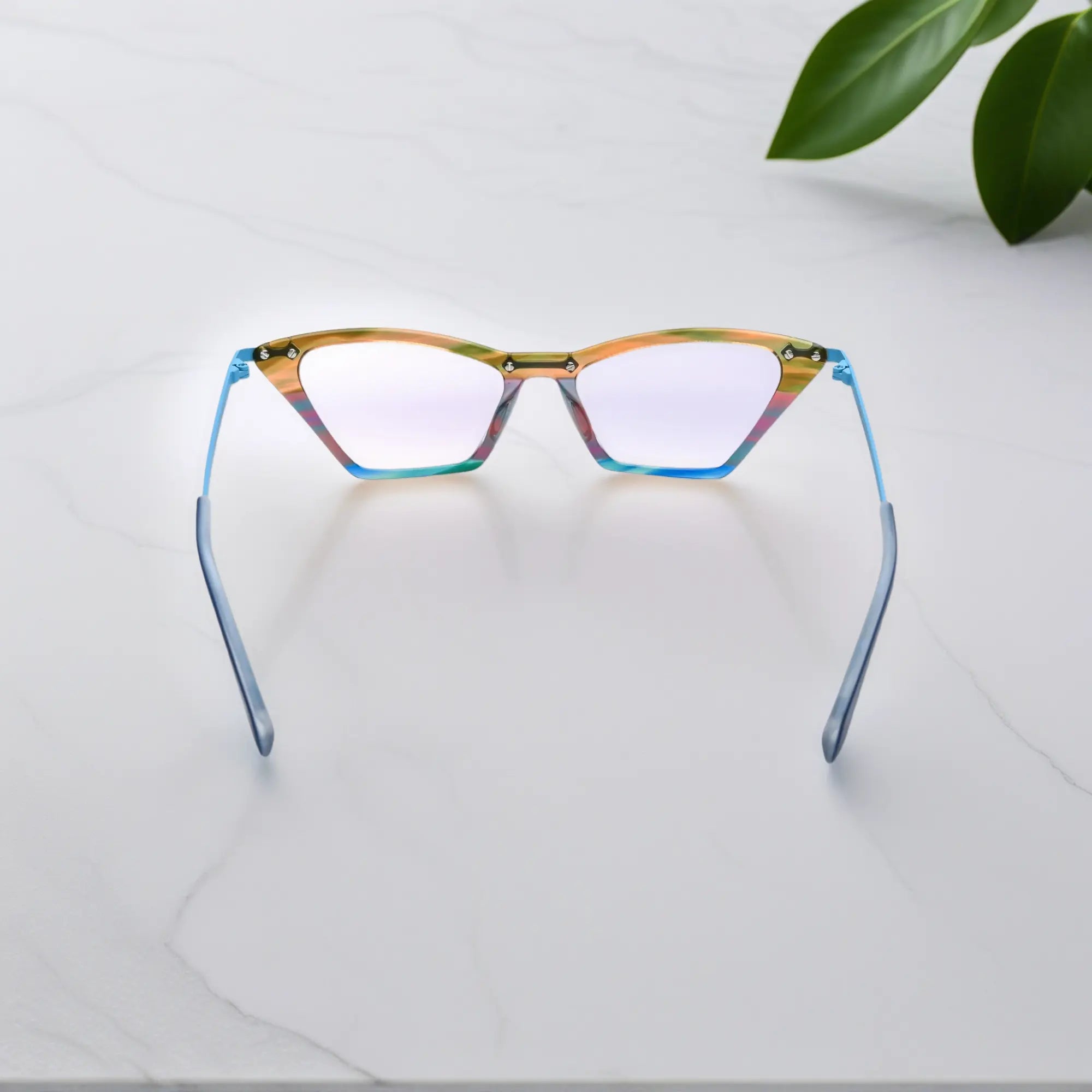Back angle of VoyueLens™ ColorPop Eyeglasses in Ocean Spectrum, showing the balanced construction and seamless fusion of acetate and metal.