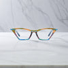 Front view of VoyueLens™ ColorPop Cat-Eye Eyeglasses in Ocean Spectrum, featuring a bold retro silhouette with a colorful acetate front and lightweight metal temples.