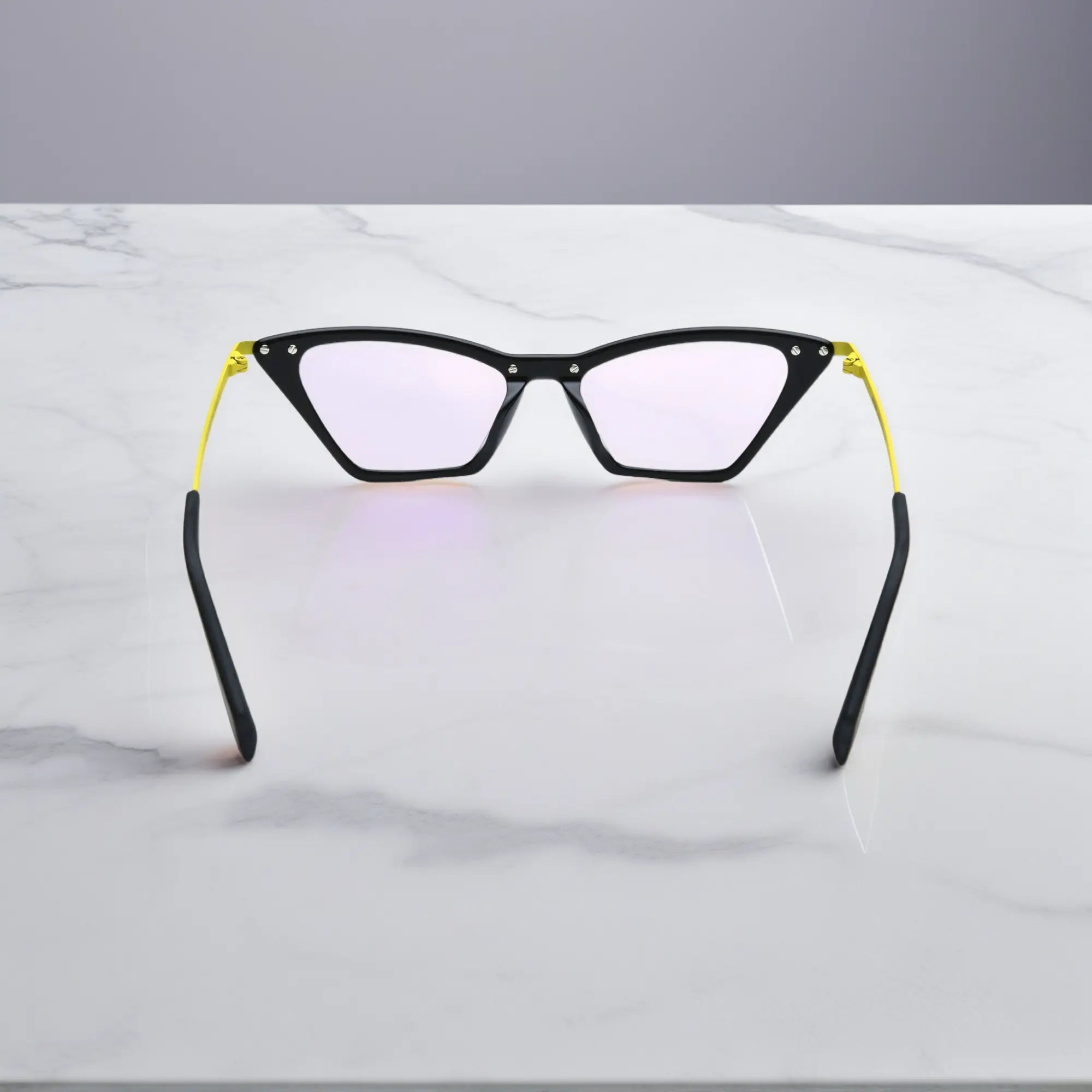 Back angle of VoyueLens™ ColorPop Eyeglasses in Neon Noir, showing the balanced construction and seamless fusion of acetate and metal.