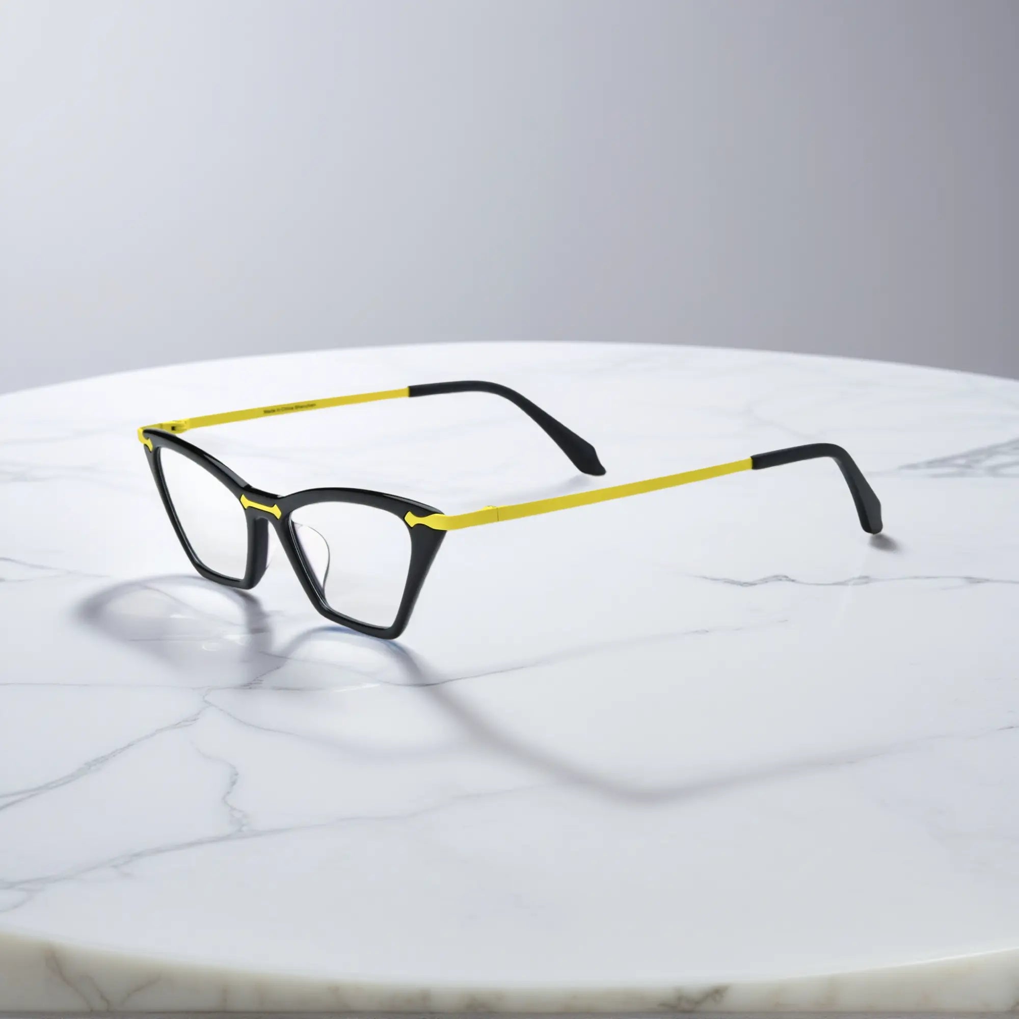 Side view of VoyueLens™ ColorPop Cat-Eye Eyeglasses in Neon Noir, highlighting the slim metal temples and ergonomic design suitable for everyday wear.