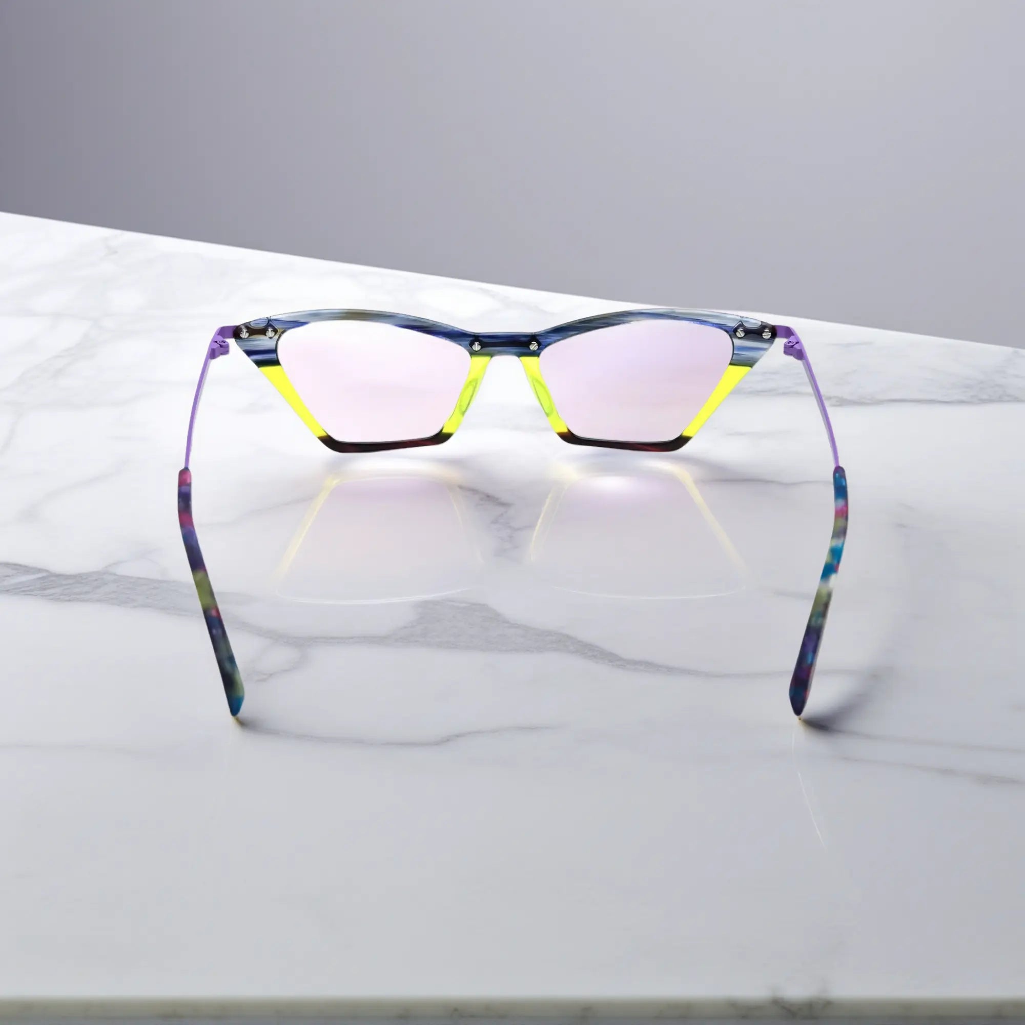 Back angle of VoyueLens™ ColorPop Eyeglasses in Aurora Fade, showing the balanced construction and seamless fusion of acetate and metal.