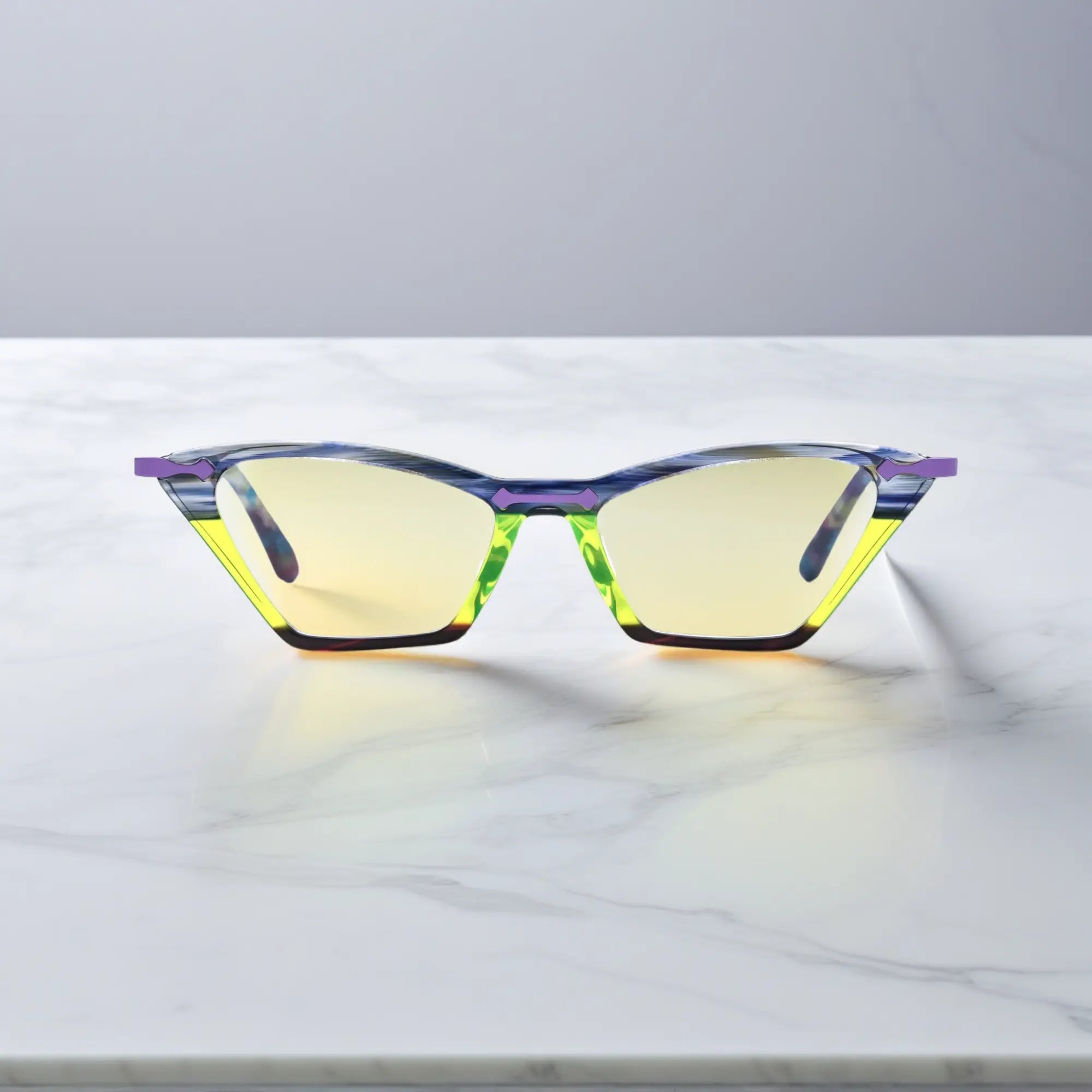 Front view of VoyueLens™ ColorPop Cat-Eye Eyeglasses in Aurora Fade, featuring a bold retro silhouette with a colorful acetate front and lightweight metal temples.