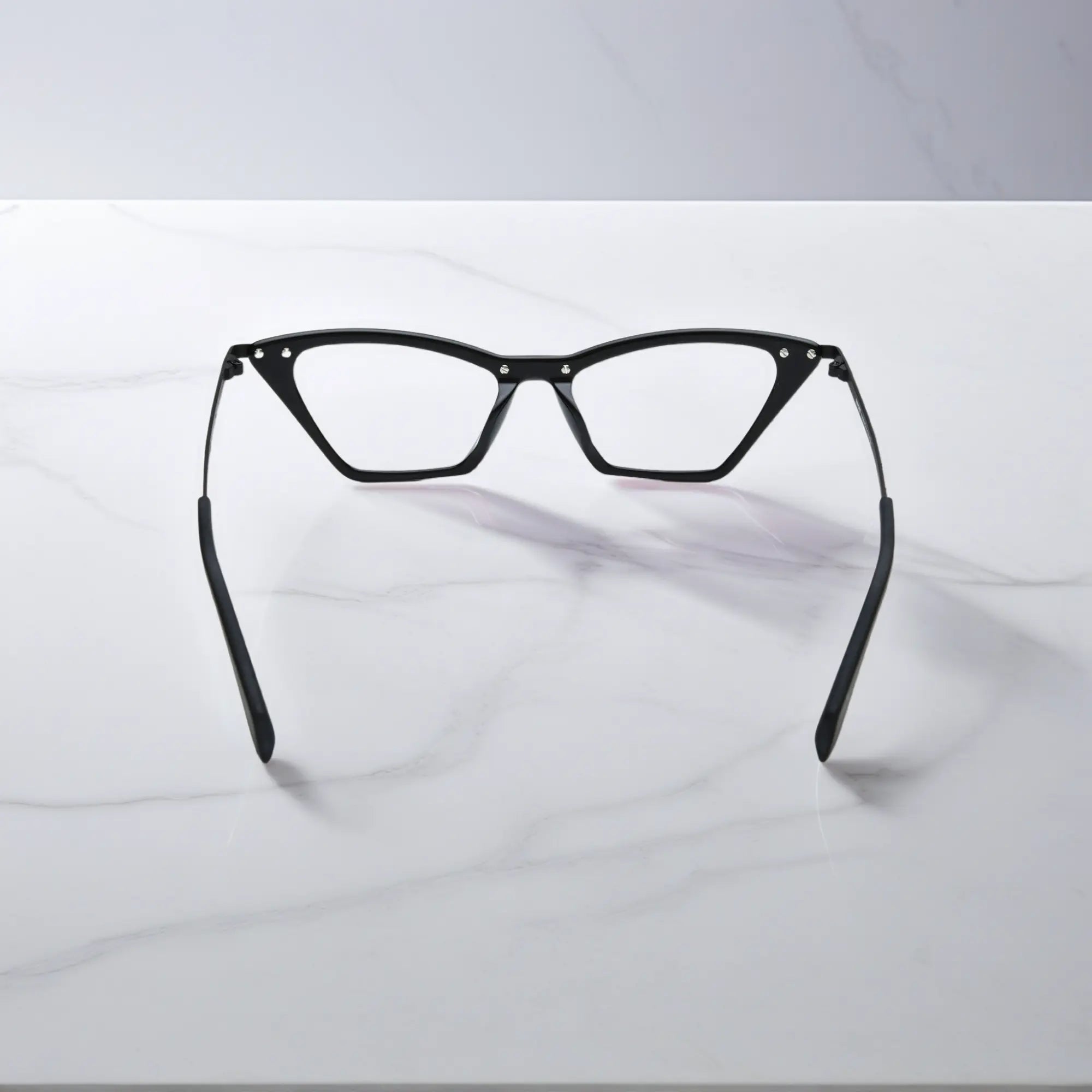 Back angle of VoyueLens™ ColorPop Eyeglasses in Charcoal Black, showing the balanced construction and seamless fusion of acetate and metal.