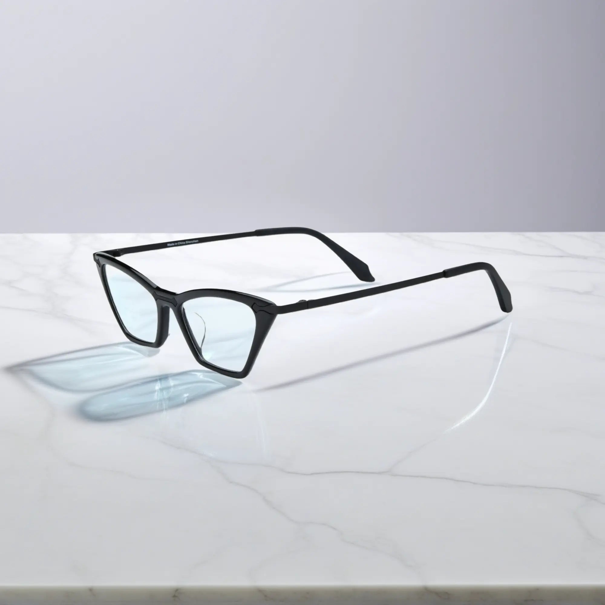 Side view of VoyueLens™ ColorPop Cat-Eye Eyeglasses in Charcoal Black, highlighting the slim metal temples and ergonomic design suitable for everyday wear.