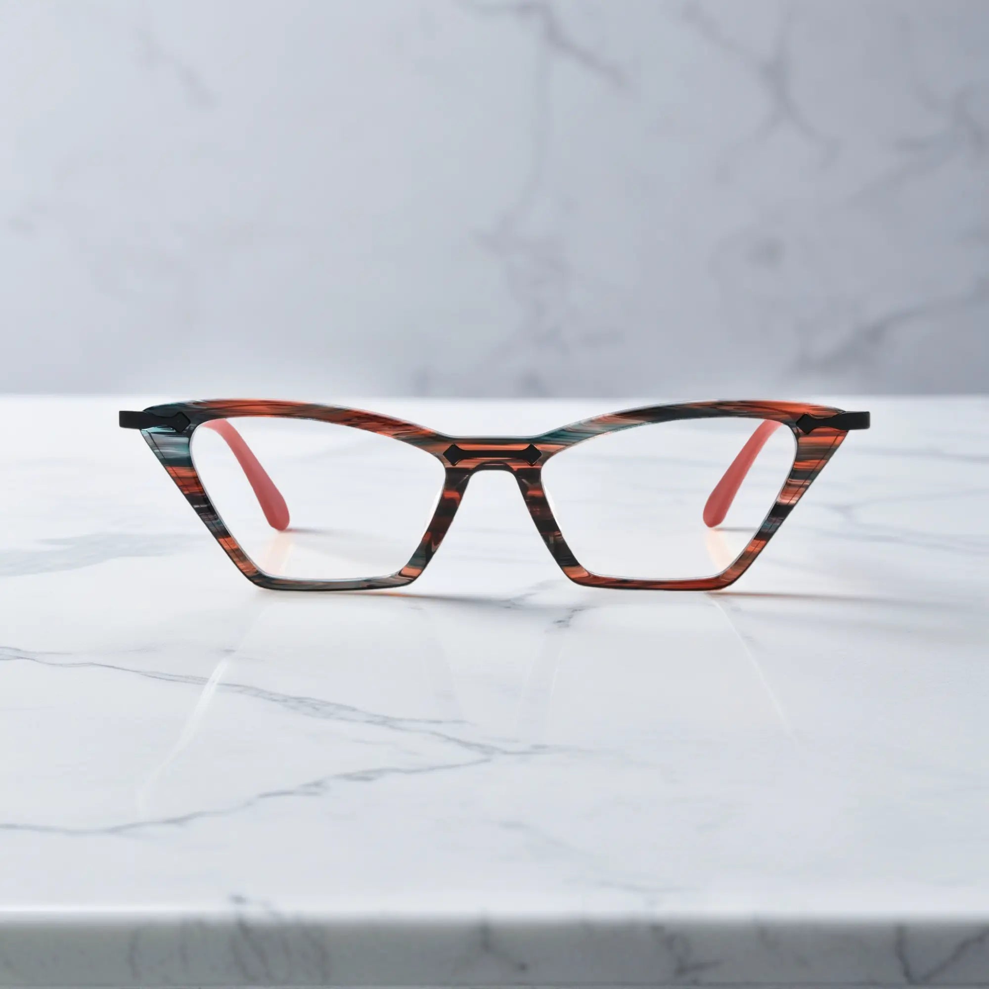 Front view of VoyueLens™ ColorPop Cat-Eye Eyeglasses in Ember Tortoiseshell, featuring a bold retro silhouette with a colorful acetate front and lightweight metal temples.