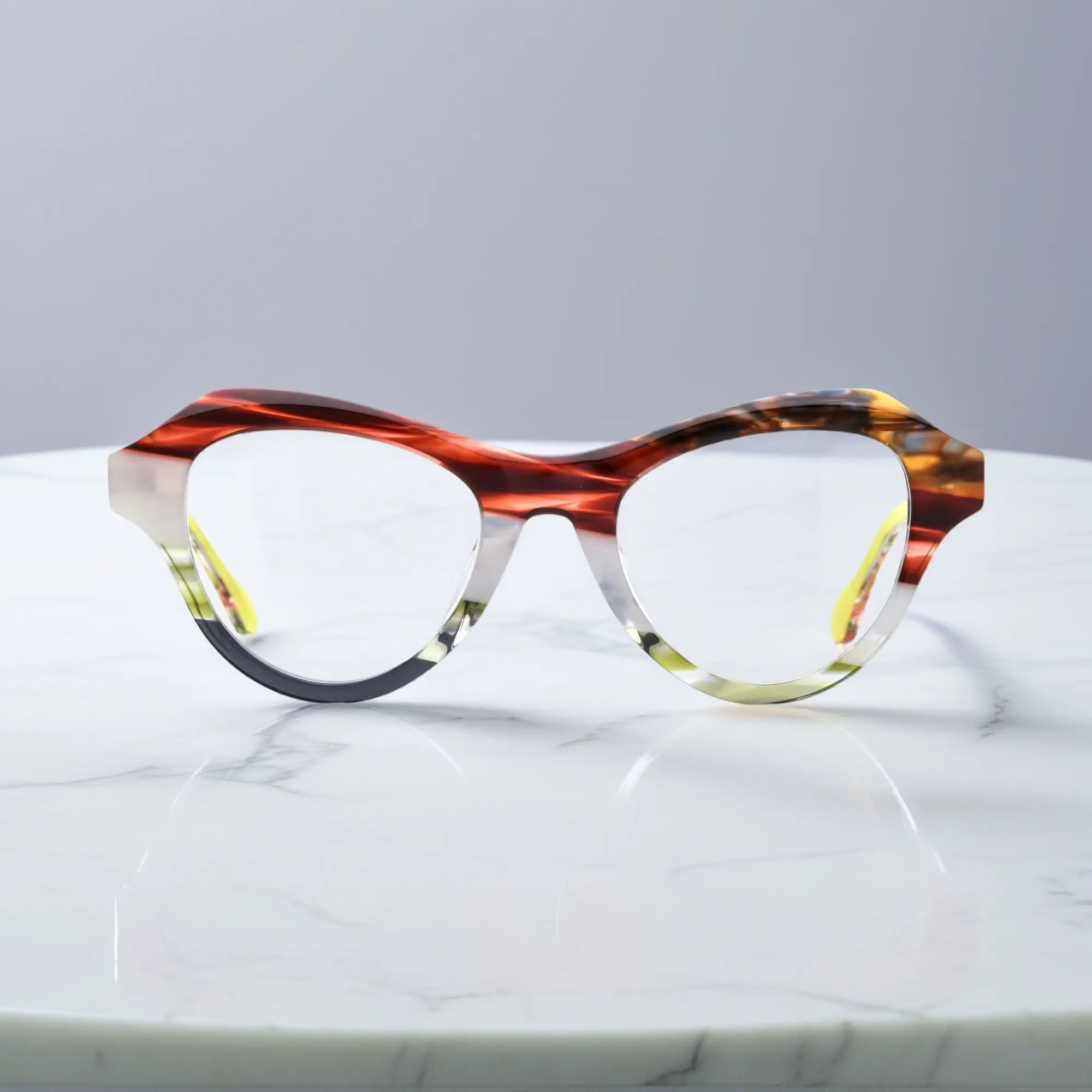 front view of VoyueLens™ VL19380 Amber Bloom butterfly eyeglasses