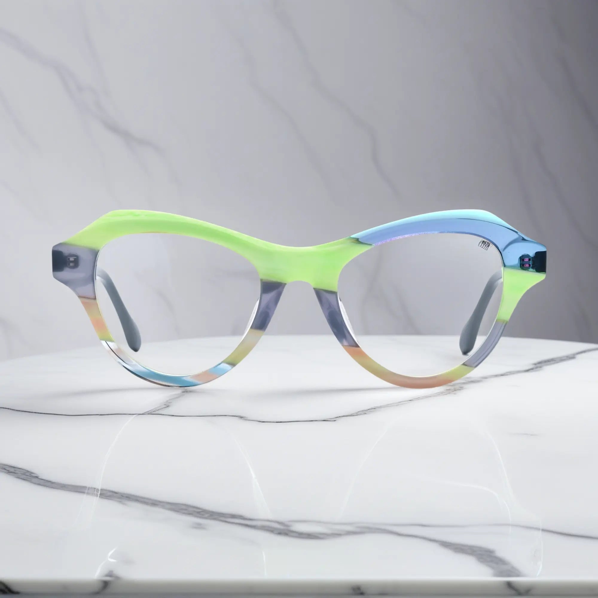 front view of VoyueLens™ VL19380 Lime Smoke butterfly eyeglasses