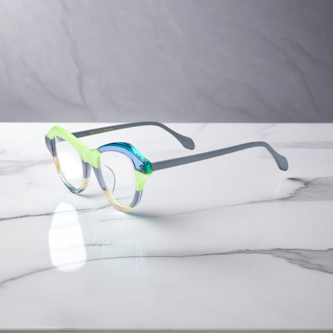 side view of VoyueLens™ VL19380 Lime Smoke butterfly eyeglasses