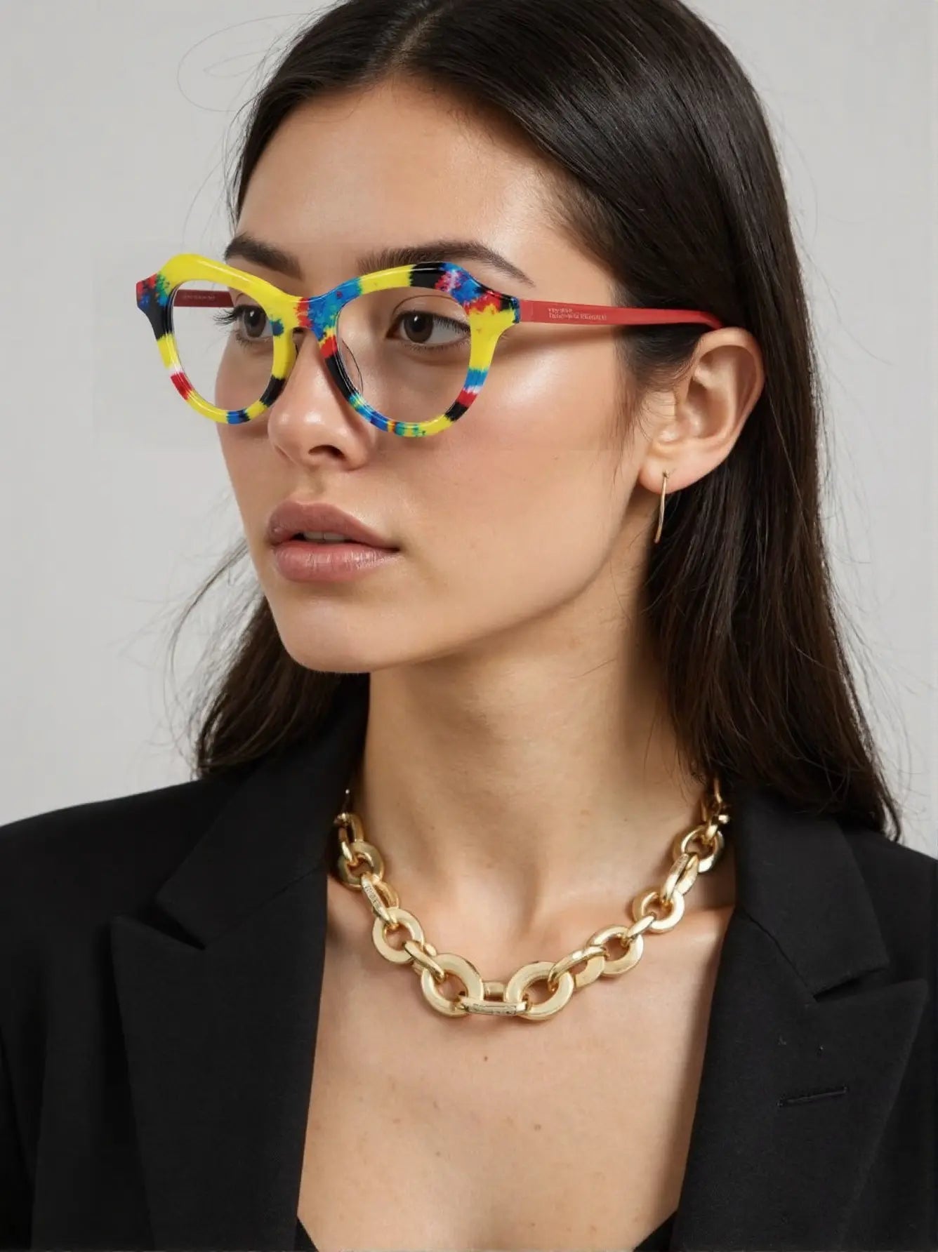 Model wearing VoyueLens™ VL19380 Rainbow Rush butterfly eyeglasses