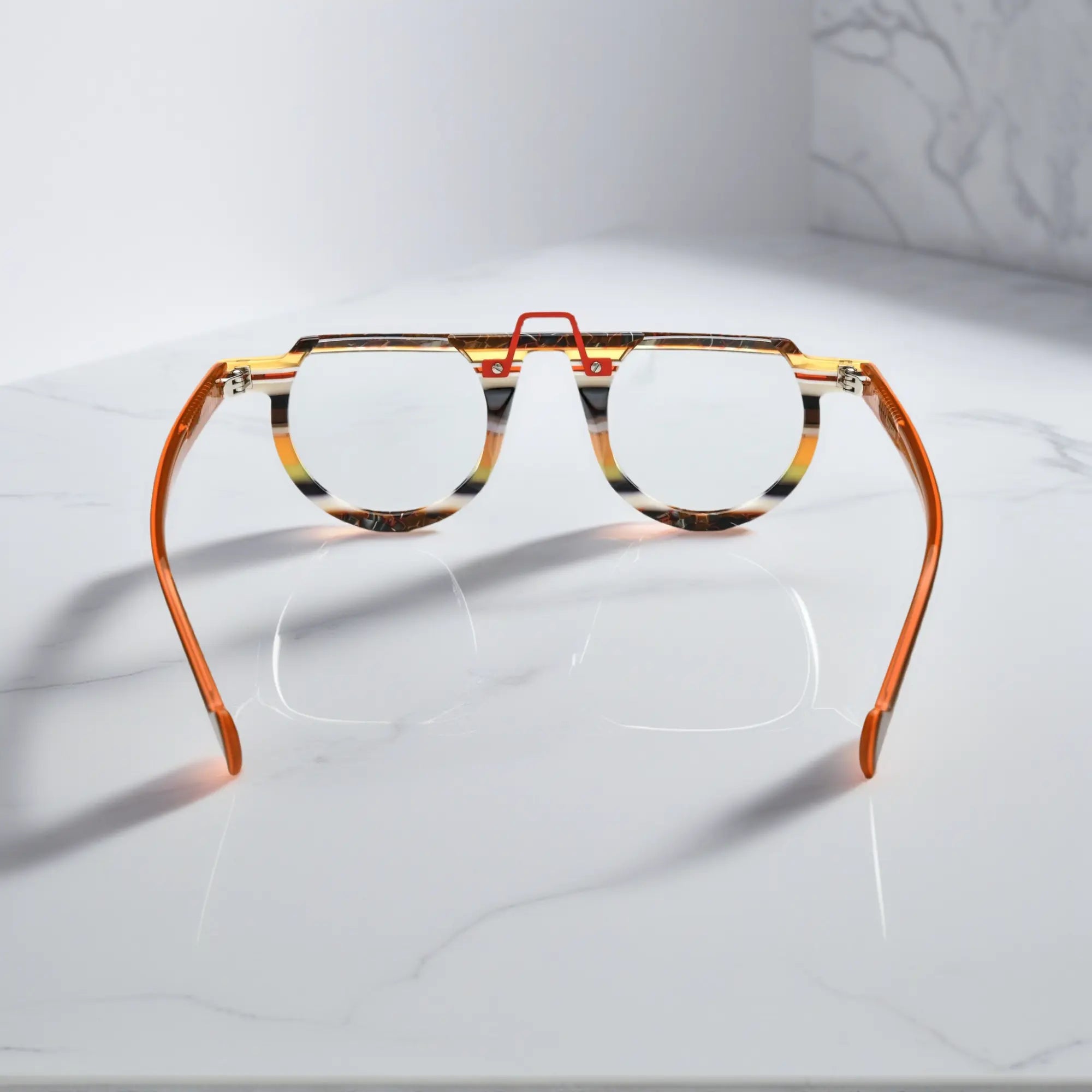 Rear view of VoyueLens™ Amber Stripe eyeglasses – VL19383 design