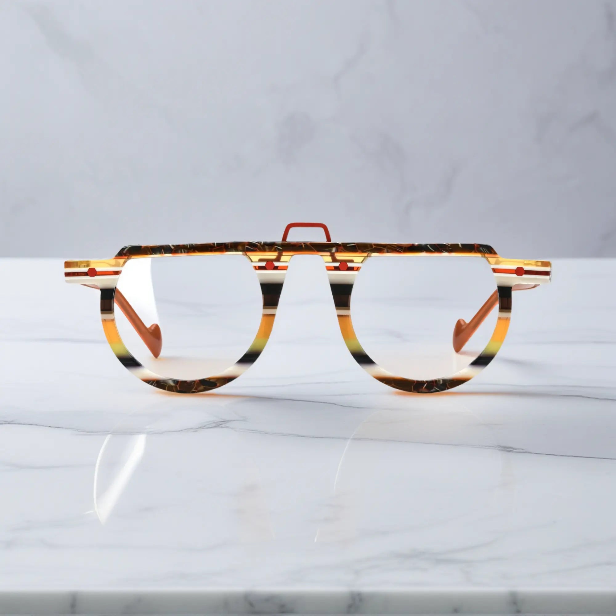 Front view of VoyueLens™ VL19383 eyeglasses in Amber Stripe – warm brown tones with texture