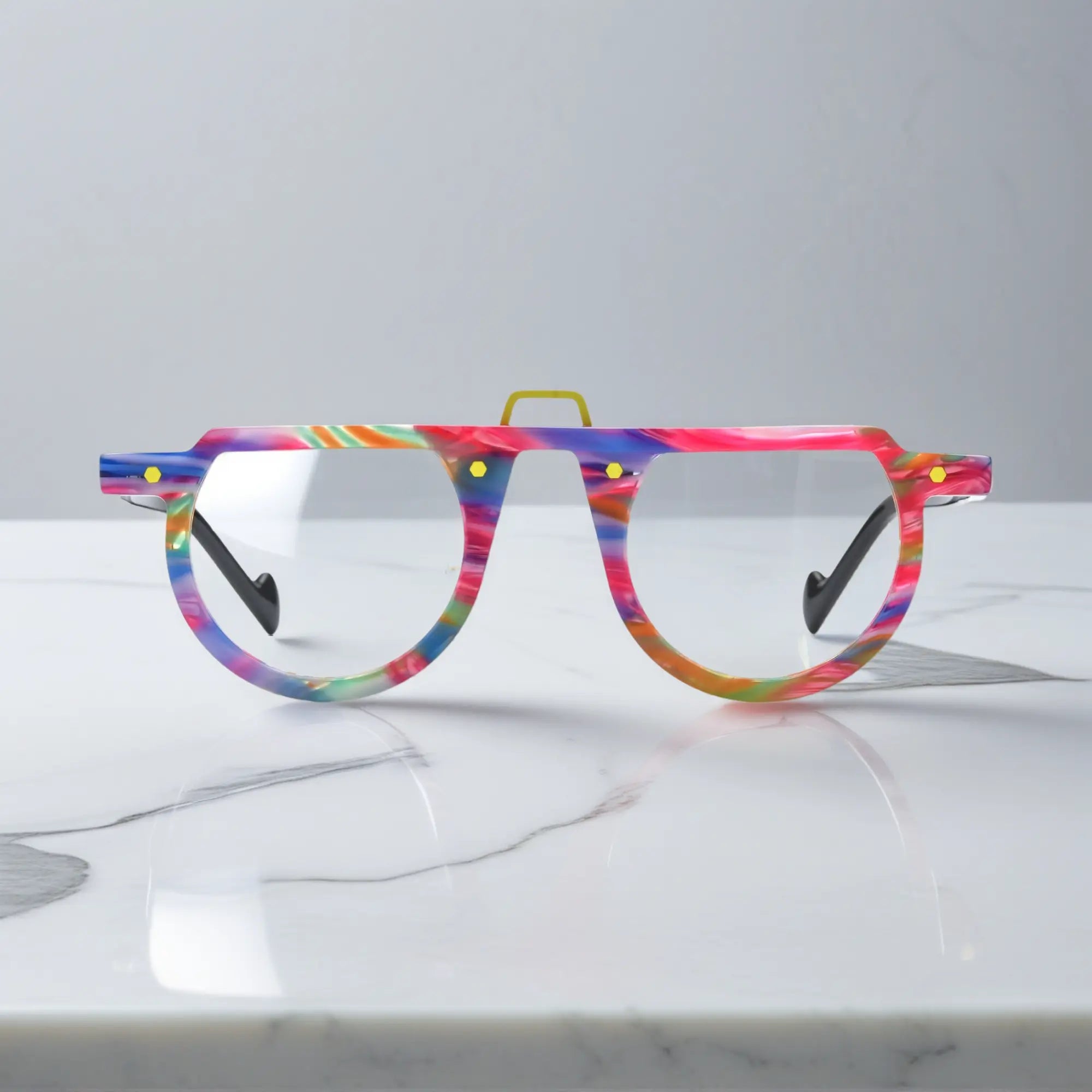 Front view of VoyueLens™ VL19383 eyeglasses in Rainbow Rush – vibrant, multicolor round frame