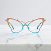 Front of VoyueLens™ VL185862 titanium butterfly eyeglasses in Yellow Blue – a lightweight, colorful, vintage-inspired, prescription ready frame designed for unique artistic style and everyday comfort.