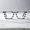 Front view of VoyueLens™ Zebra Noir eyeglasses in Zebra Noir – black and white striped color block design