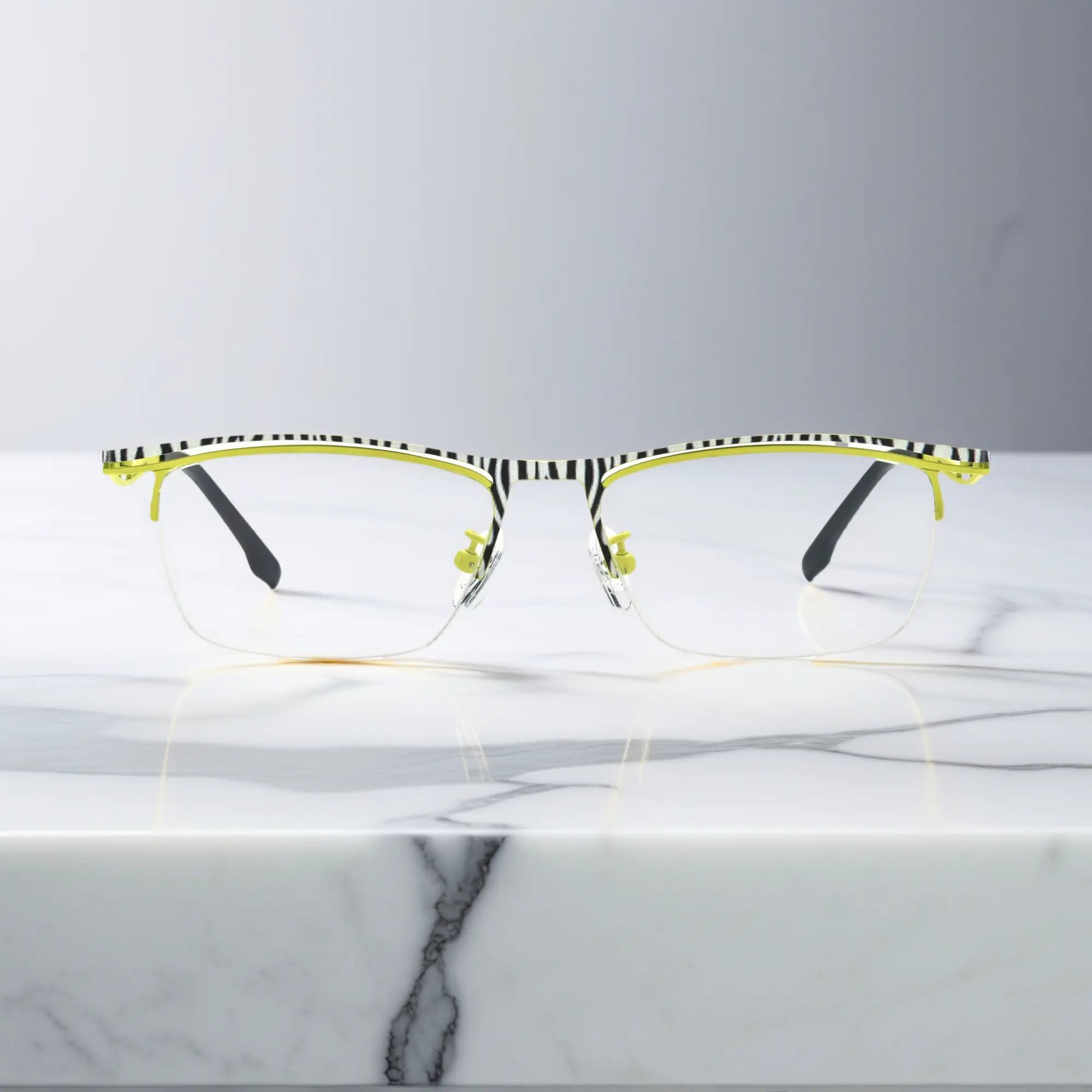 VoyueLens™ Zebra Yellow titanium semi-rim eyeglasses front view